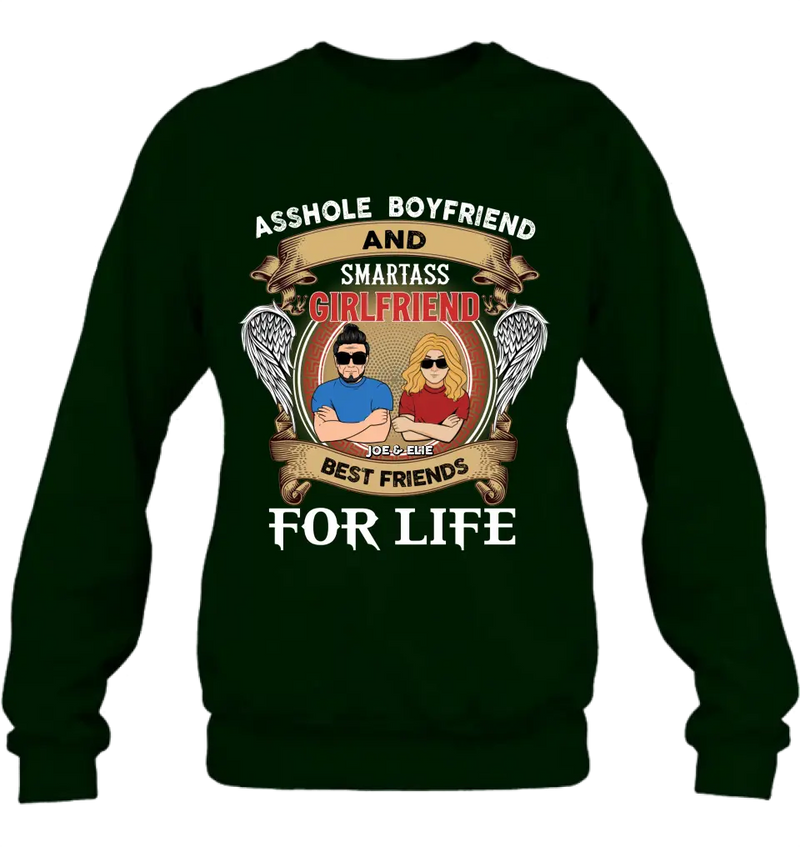 Personalized Couple Shirt/Hoodie - Gift Idea For Couple/Him/Her - Smartass Boyfriend And Smartass Girl Friend Best Friends For Life