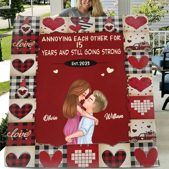 Custom Personalized Couple Quilt/Single Layer Fleece Blanket/Pillow Cover - Gift Idea For Couple/Him/Her/Valentine's Day - Annoying Each Other For 15 Years