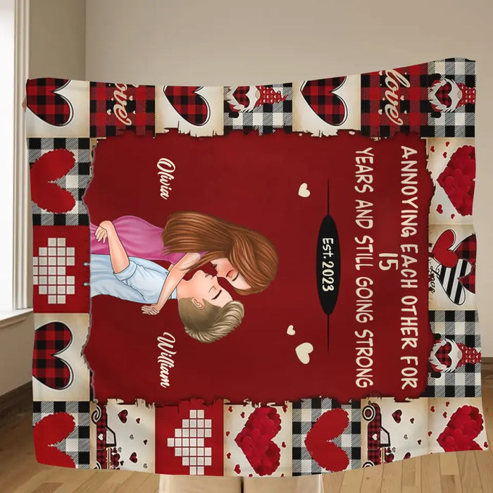 Custom Personalized Couple Quilt/Single Layer Fleece Blanket/Pillow Cover - Gift Idea For Couple/Him/Her/Valentine's Day - Annoying Each Other For 15 Years