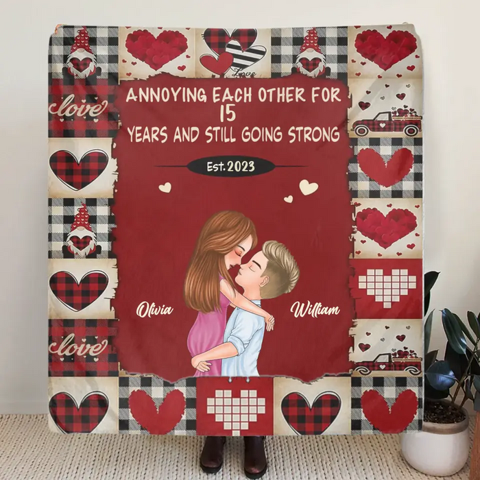 Custom Personalized Couple Quilt/Single Layer Fleece Blanket/Pillow Cover - Gift Idea For Couple/Him/Her/Valentine's Day - Annoying Each Other For 15 Years