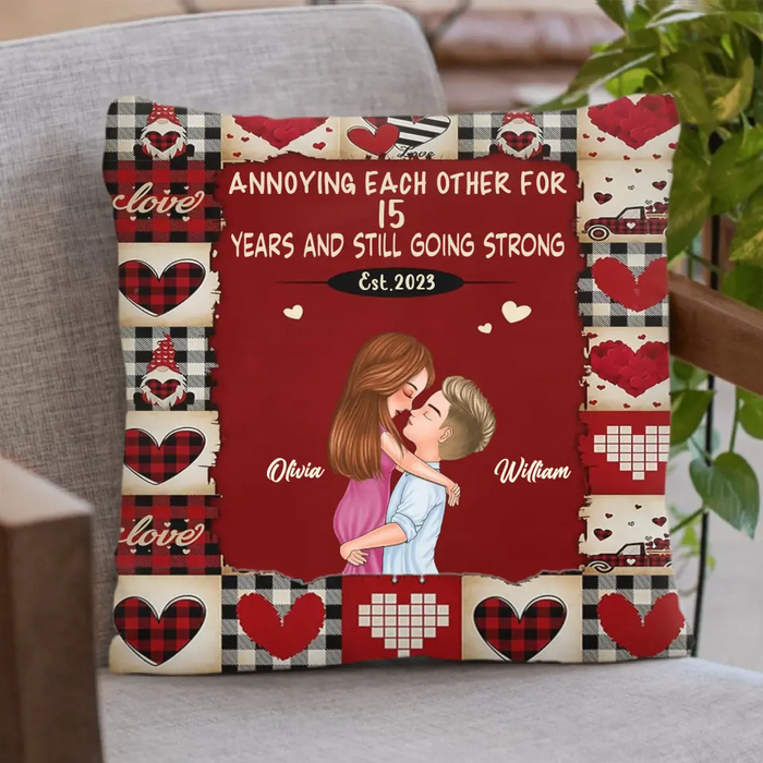 Custom Personalized Couple Quilt/Single Layer Fleece Blanket/Pillow Cover - Gift Idea For Couple/Him/Her/Valentine's Day - Annoying Each Other For 15 Years