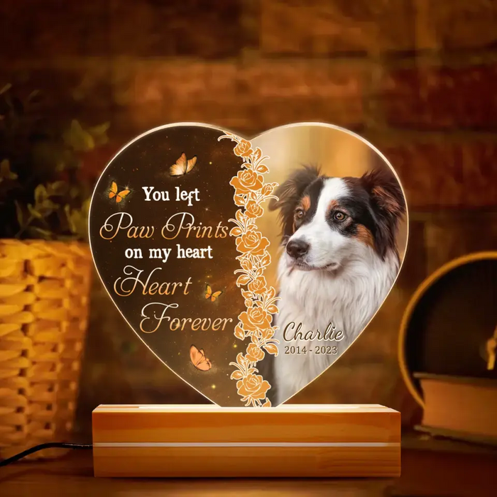 Custom Personalized Memorial Dog Acrylic Night Light - Upload Photo - Memorial Gift Idea For Dog Mom/ Dog Dad - You Left Paw Prints On My Heart Forever