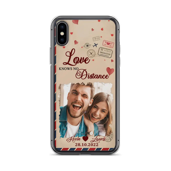 Custom Personalized Couple Phone Case - Gift Idea For Couple/ Valentines Day - Upload Photo - Love Knows No Distance - Case For iPhone/ Samsung