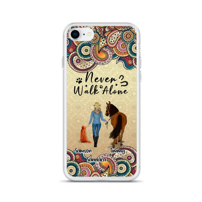 Custom Personalized Horse And Dog Phone Case - Upto 2 Dogs - Gift Idea For Horse/Dog Lovers - Never Walk Alone - Case For iPhone/Samsung