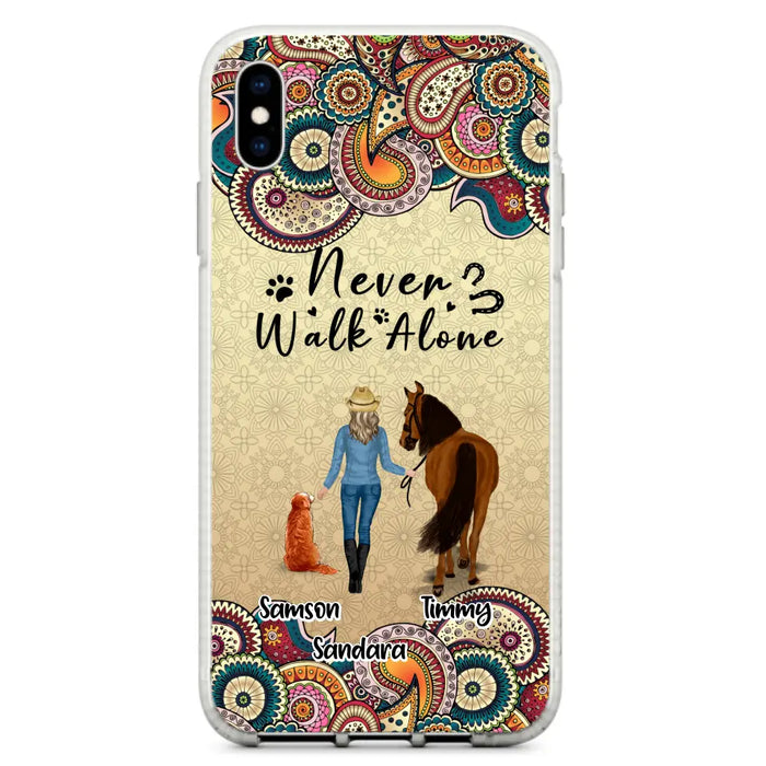 Custom Personalized Horse And Dog Phone Case - Upto 2 Dogs - Gift Idea For Horse/Dog Lovers - Never Walk Alone - Case For iPhone/Samsung