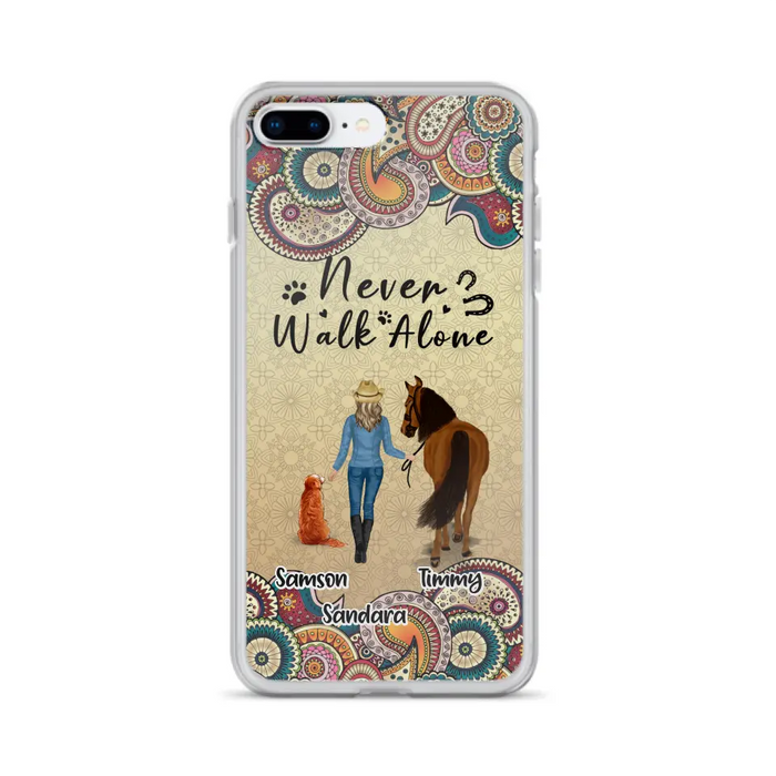 Custom Personalized Horse And Dog Phone Case - Upto 2 Dogs - Gift Idea For Horse/Dog Lovers - Never Walk Alone - Case For iPhone/Samsung