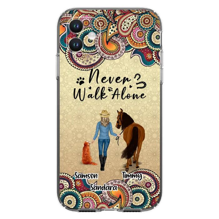 Custom Personalized Horse And Dog Phone Case - Upto 2 Dogs - Gift Idea For Horse/Dog Lovers - Never Walk Alone - Case For iPhone/Samsung