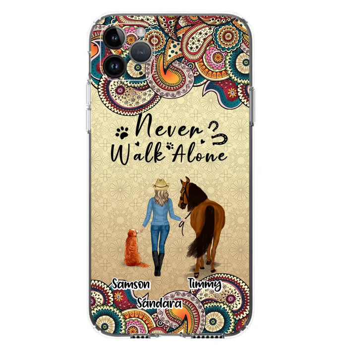 Custom Personalized Horse And Dog Phone Case - Upto 2 Dogs - Gift Idea For Horse/Dog Lovers - Never Walk Alone - Case For iPhone/Samsung