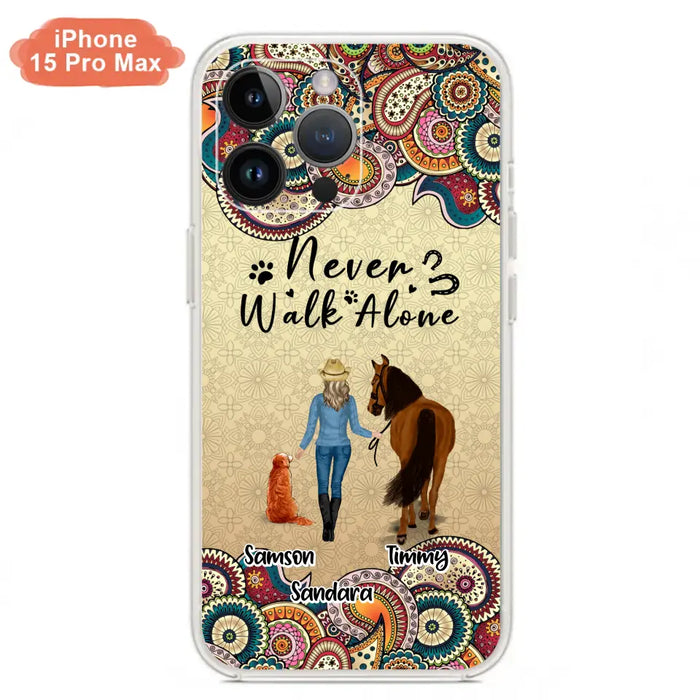 Custom Personalized Horse And Dog Phone Case - Upto 2 Dogs - Gift Idea For Horse/Dog Lovers - Never Walk Alone - Case For iPhone/Samsung