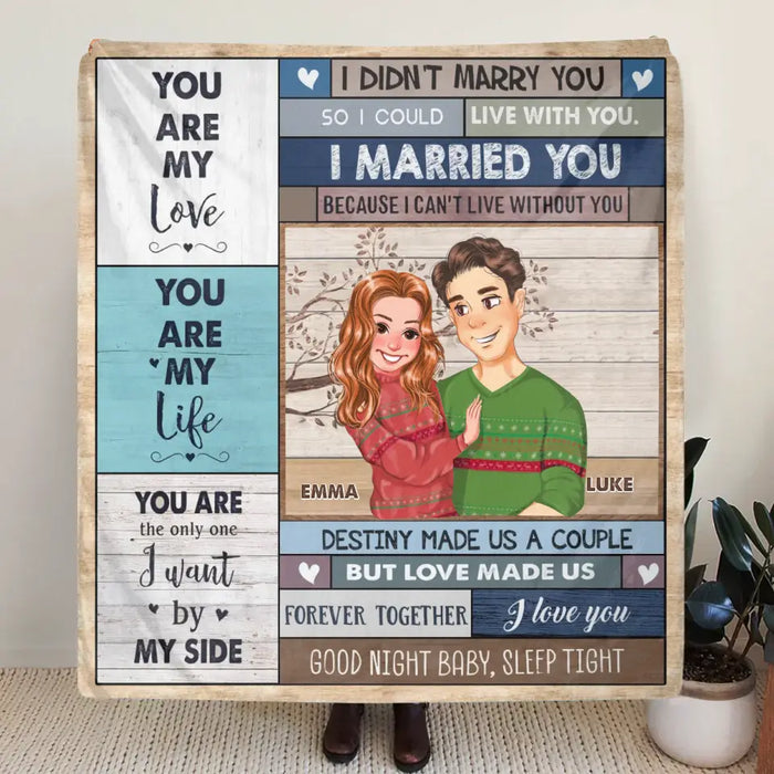 Custom Personalized Couple Husband And Wife Single Layer Fleece Blanket/ Quilt Blanket - Gift Idea For Couple/ Him/ Her/ Valentine's Day - I Can't Live Without You