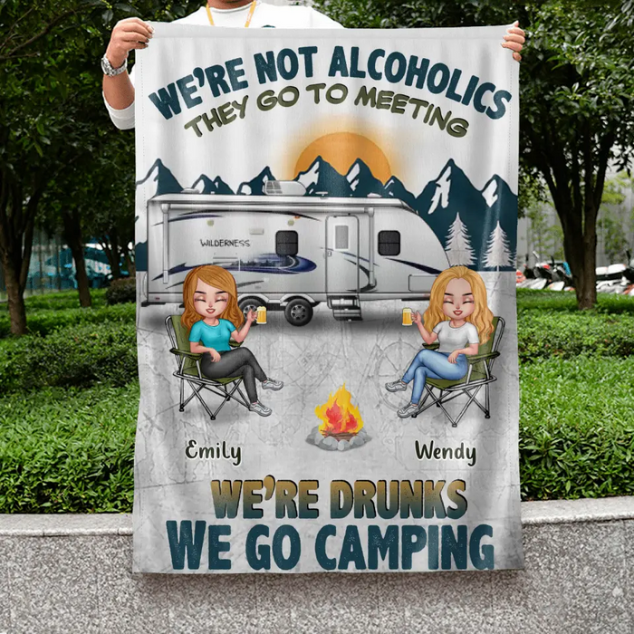 Custom Personalized Camping Flag Sign - Best Gift For Camping Lovers/Friends - Upto 7 Friends - We're Not Alcoholics