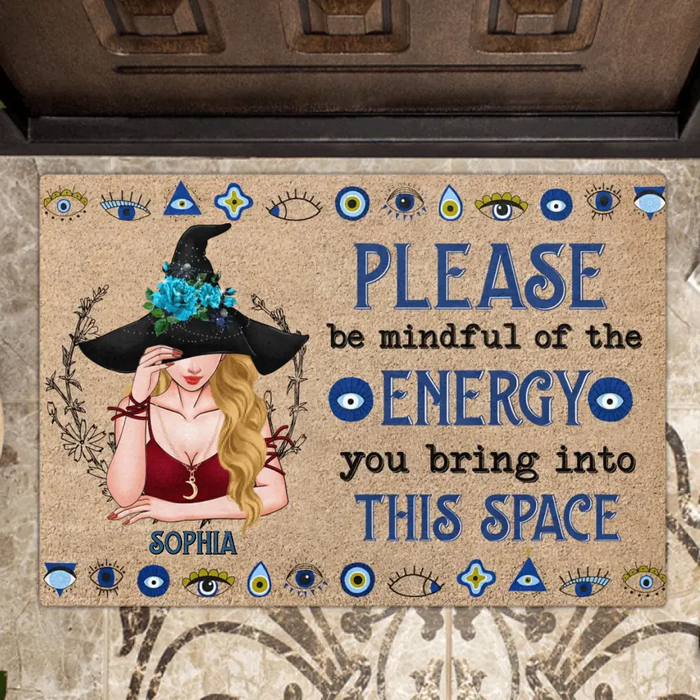 Custom Personalized Witch Doormat - Best Gift Idea For Witch Lovers - Please Be Mindful Of The Energy You Bring Into This Space