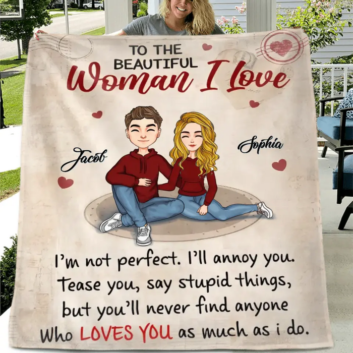 Custom Personalized Couple Single Layer Fleece Blanket/ Quilt Blanket - Gift Idea For Couple/ Him/ Her/ Valentine's Day - To The Beautiful Woman I Love