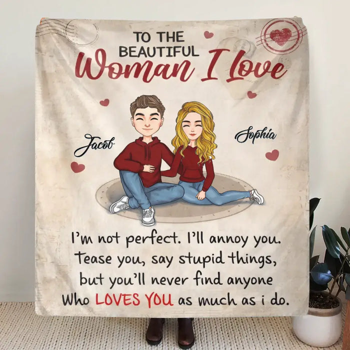 Custom Personalized Couple Single Layer Fleece Blanket/ Quilt Blanket - Gift Idea For Couple/ Him/ Her/ Valentine's Day - To The Beautiful Woman I Love