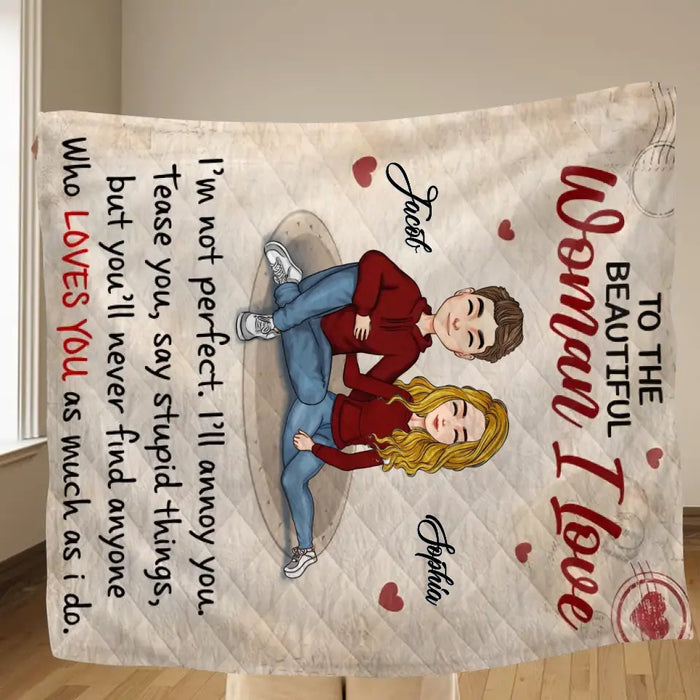 Custom Personalized Couple Single Layer Fleece Blanket/ Quilt Blanket - Gift Idea For Couple/ Him/ Her/ Valentine's Day - To The Beautiful Woman I Love