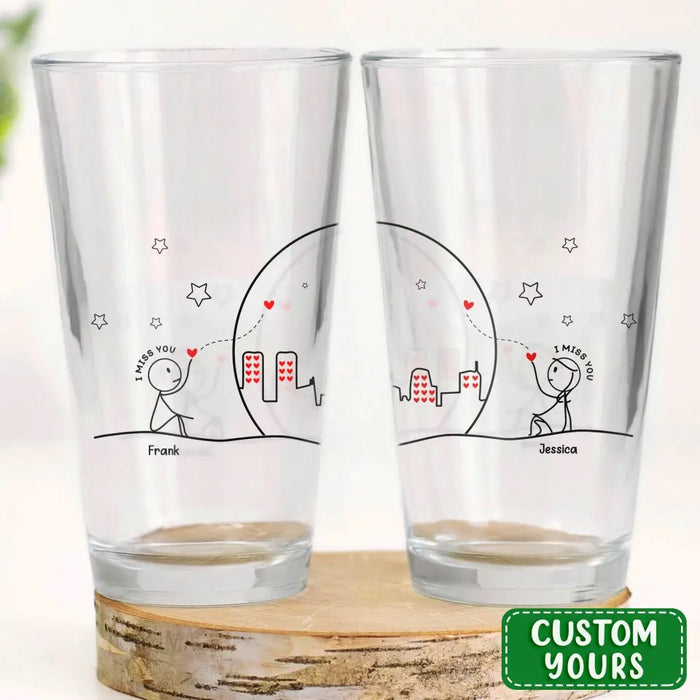 Custom Personalized Couple Pint Glass - Gift Idea For Couple/Him/Her/Valentine's Day - I Miss You