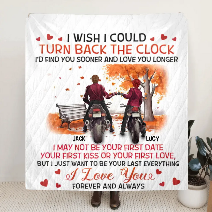 Personalized Couple Single Layer Fleece Blanket/ Quilt Blanket - Gift Idea For Couple/ Him/ Her/ Valentine's Day - I Wish I Could Turn Back The Clock