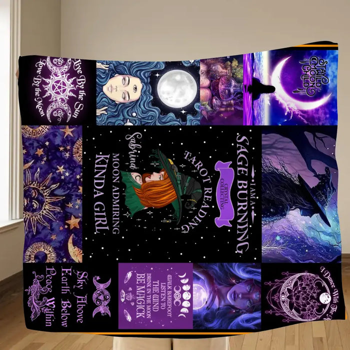 Custom Personalized Witch Quilt/ Single Layer Fleece Blanket - Halloween Gift Idea For Witch Lovers - I Am A Sage Burning