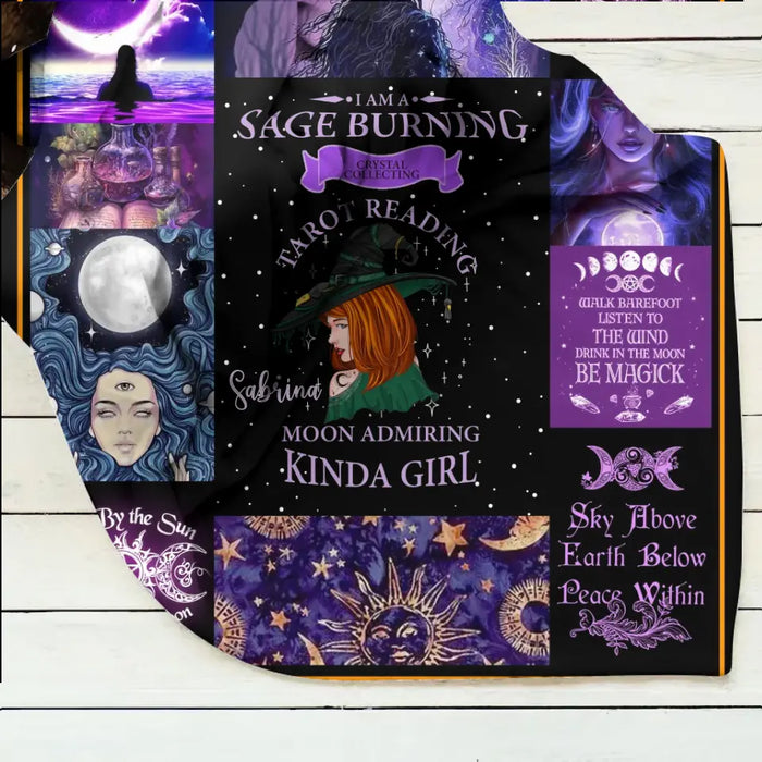 Custom Personalized Witch Quilt/ Single Layer Fleece Blanket - Halloween Gift Idea For Witch Lovers - I Am A Sage Burning