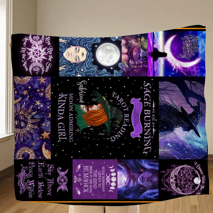 Custom Personalized Witch Quilt/ Single Layer Fleece Blanket - Halloween Gift Idea For Witch Lovers - I Am A Sage Burning