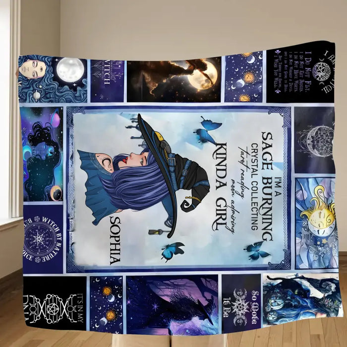 Custom Personalized Witch Quilt/ Single Layer Fleece Blanket - Halloween Gift Idea For Witch Lovers - I Am A Sage Burning  Crystal Collecting