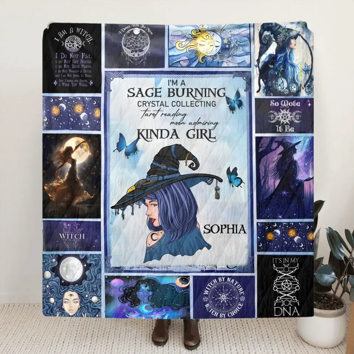 Custom Personalized Witch Quilt/ Single Layer Fleece Blanket - Halloween Gift Idea For Witch Lovers - I Am A Sage Burning  Crystal Collecting