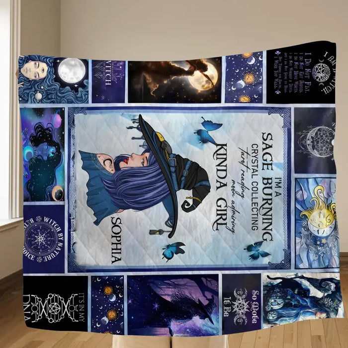 Custom Personalized Witch Quilt/ Single Layer Fleece Blanket - Halloween Gift Idea For Witch Lovers - I Am A Sage Burning  Crystal Collecting