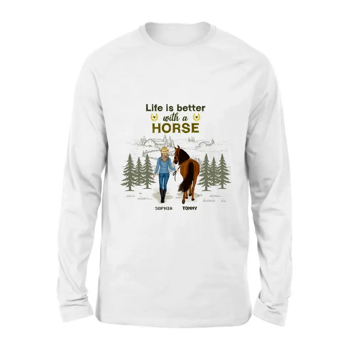 Custom Personalized Horse Girl Shirt/ Hoodie - Upto 6 Horses - Gift Idea For Horse Lover - Life Is Better With Horses