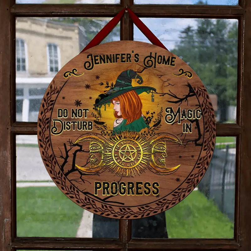 Personalized Witch Circle Wooden Sign - Halloween Gift Idea For Witch Lovers - Do Not Disturb Magic In Progress