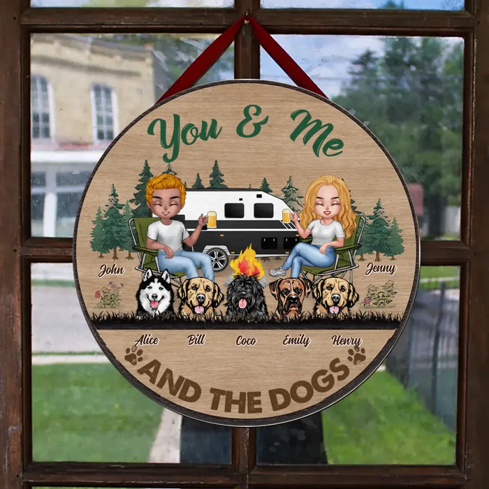 Custom Personalized Camping Wooden Sign - Upto 5 Dogs - Gift Idea For Couple/ Camping Lover/ Dog Lover - You & Me And The Dogs