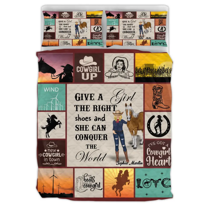 Custom Personalized Horse Girl Quilt Bed Sets - Gift Idea For Girl/Horse Lovers - Give A Girl The Right Shoes