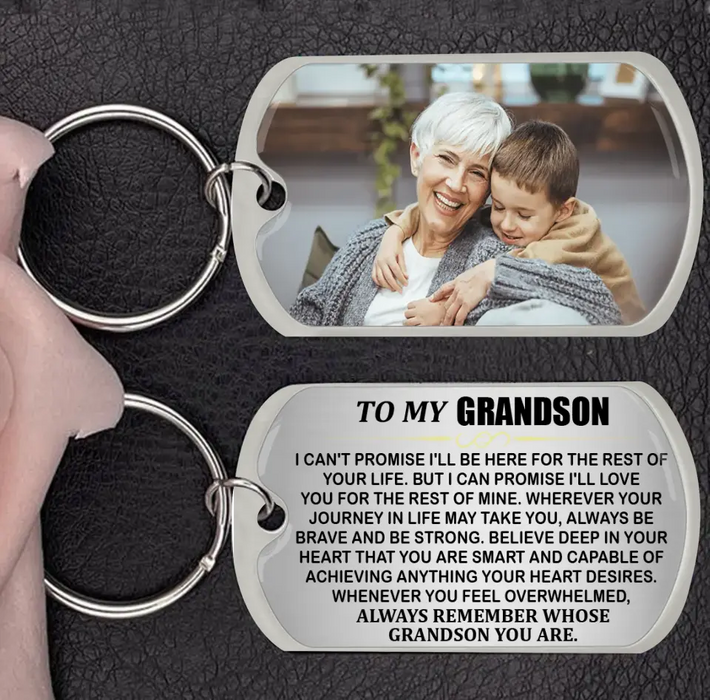 Custom Personalized To My Grandkid Aluminum Keychain - Upload Photo - Gift Idea For Grandson/ Granddaughter From Grandma