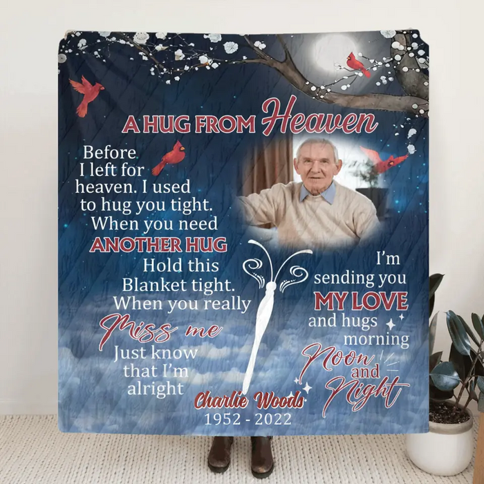 Custom Personalized Memorial Quilt/Single Layer Fleece Blanket - Upload Photo - Memorial Gift Idea For Family Member - I'm Sending You My Love & Hugs