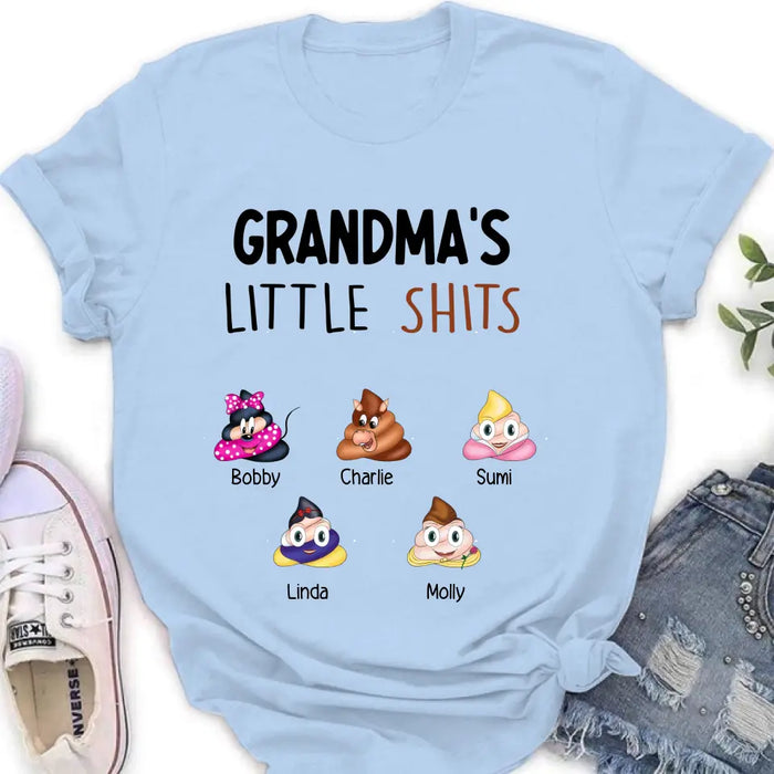 Custom Personalized Funny Shirt/ Hoodie - Gift Idea For Mom/Dad/Grandpa/Grandma - Upto 5 Kids - Grandma's Little Shits