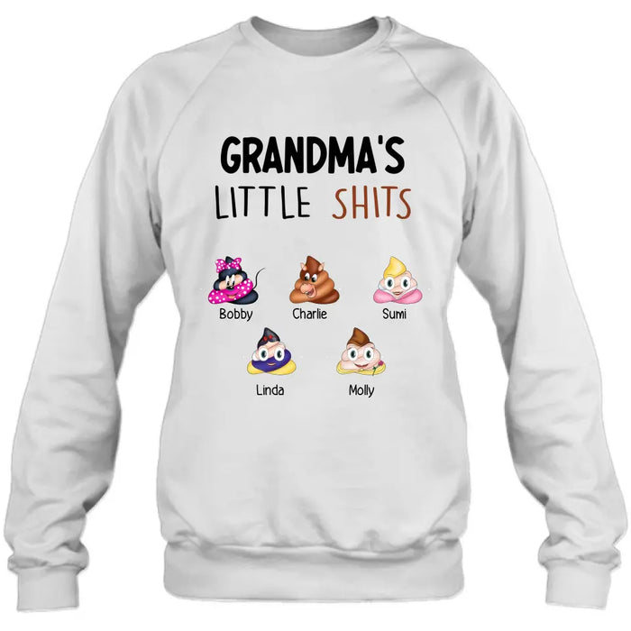 Custom Personalized Funny Shirt/ Hoodie - Gift Idea For Mom/Dad/Grandpa/Grandma - Upto 5 Kids - Grandma's Little Shits