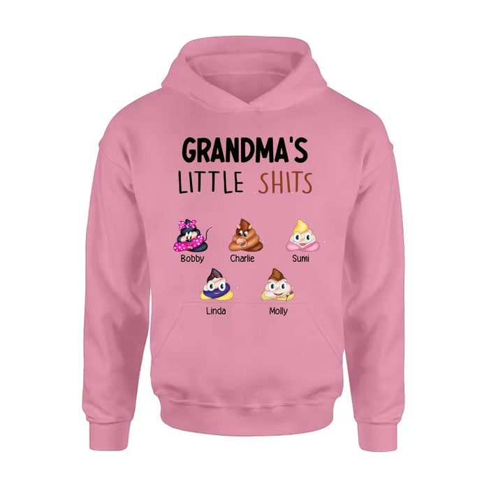 Custom Personalized Funny Shirt/ Hoodie - Gift Idea For Mom/Dad/Grandpa/Grandma - Upto 5 Kids - Grandma's Little Shits