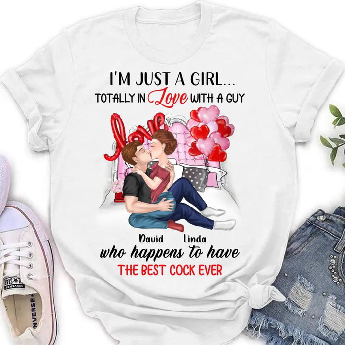 Custom Personalized Couple Shirt/Hoodie - Gift Idea For Husband From Wife/ Couple Gift/Valentine's Day - I'm Just A Girl...Totally In Love With A Guy