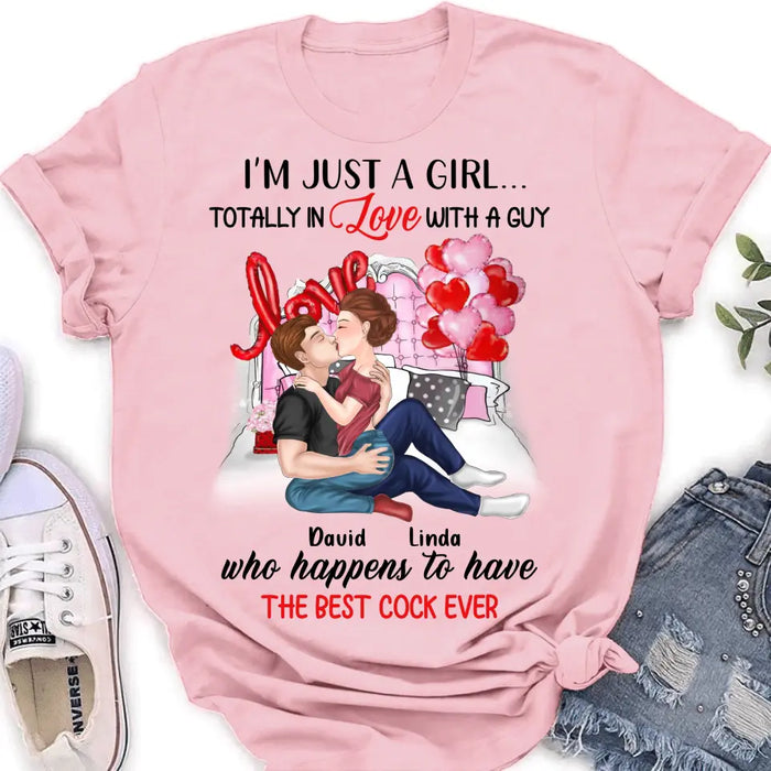 Custom Personalized Couple Shirt/Hoodie - Gift Idea For Husband From Wife/ Couple Gift/Valentine's Day - I'm Just A Girl...Totally In Love With A Guy