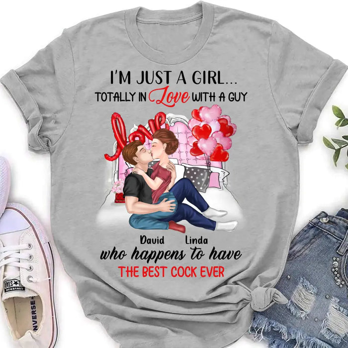 Custom Personalized Couple Shirt/Hoodie - Gift Idea For Husband From Wife/ Couple Gift/Valentine's Day - I'm Just A Girl...Totally In Love With A Guy