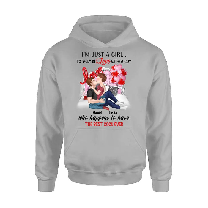 Custom Personalized Couple Shirt/Hoodie - Gift Idea For Husband From Wife/ Couple Gift/Valentine's Day - I'm Just A Girl...Totally In Love With A Guy