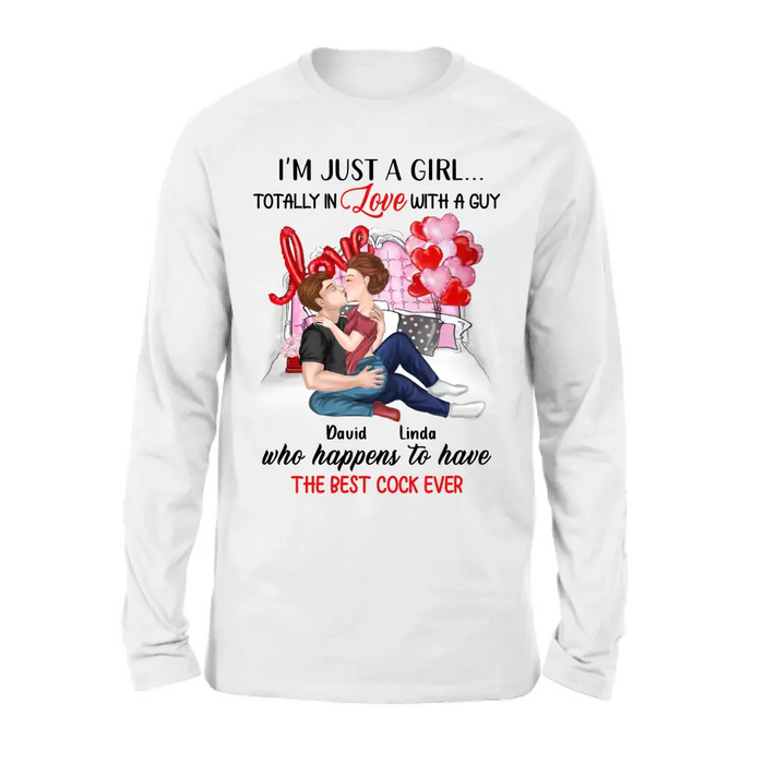 Custom Personalized Couple Shirt/Hoodie - Gift Idea For Husband From Wife/ Couple Gift/Valentine's Day - I'm Just A Girl...Totally In Love With A Guy