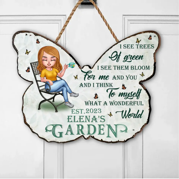 Personalized Garden Wooden Sign - Gift Idea For Garden Lover - What A Wonderful World