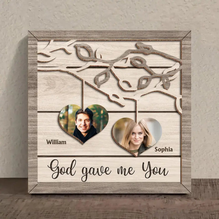 Custom Personalized Couple Photo 2 Layered Wooden Art - Valentine's Day Gift Idea For Couple/ Him/ Her - God Gave Me You