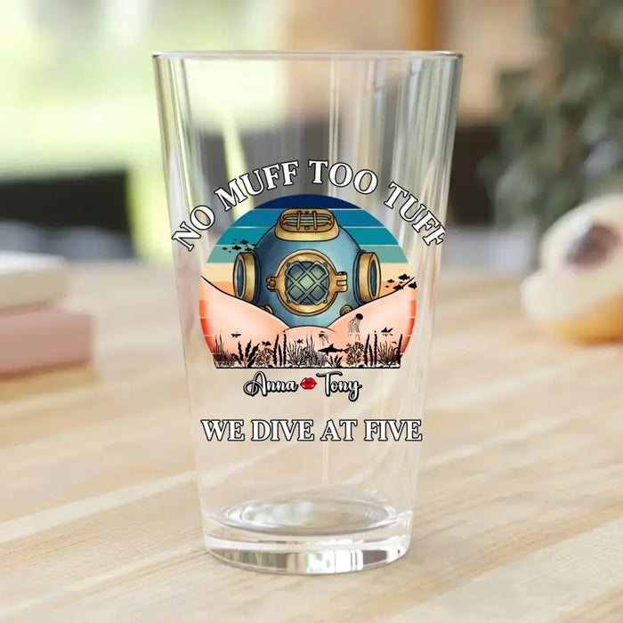 Custom Personalized Funny Couple Pint Glass - Gift Idea For Couple/Him/Her/Valentine's Day - We Dive At Five