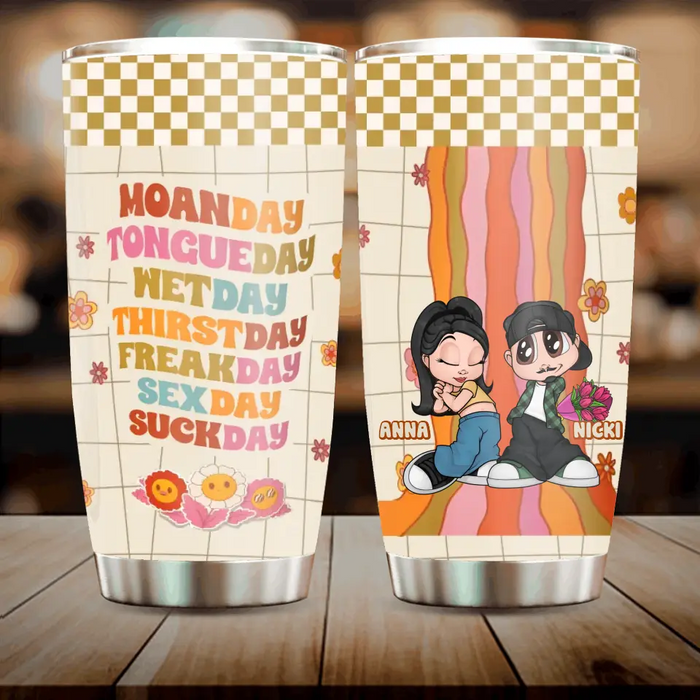 Custom Personalized Couple Tumbler - Gift Idea For Him/Her/Couple/Valentine's Day - Moanday Tongueday Wetday