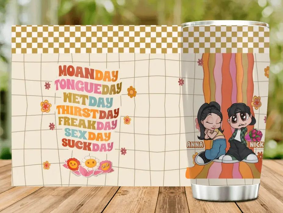 Custom Personalized Couple Tumbler - Gift Idea For Him/Her/Couple/Valentine's Day - Moanday Tongueday Wetday