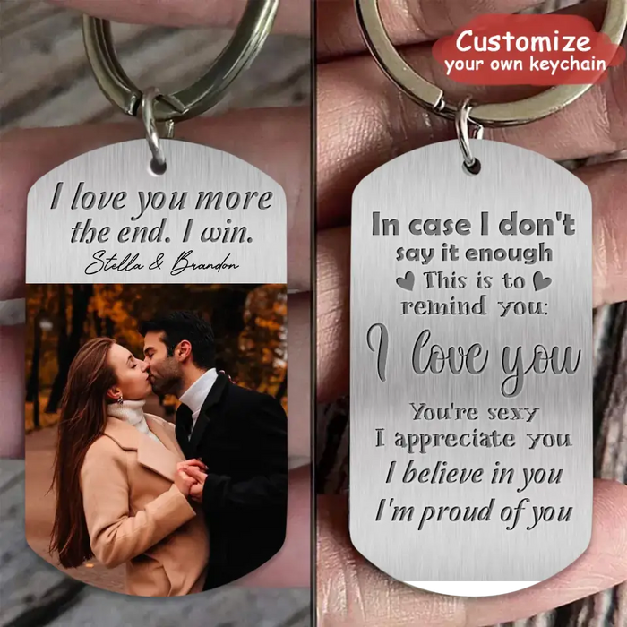 Custom Personalized Couple Aluminum Keychain - Gift Idea For Couple/ Him/ Her/ Valentine's Day - I Love You More The End I Win