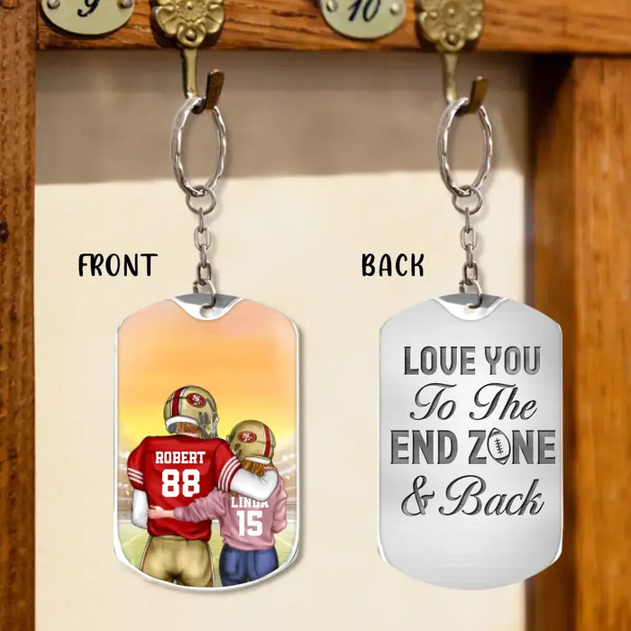 Custom Couple Aluminum Keychain - 
 Gift Idea For Couple/Him/Her/Wife/Husband - Love You To The End Zone & Back