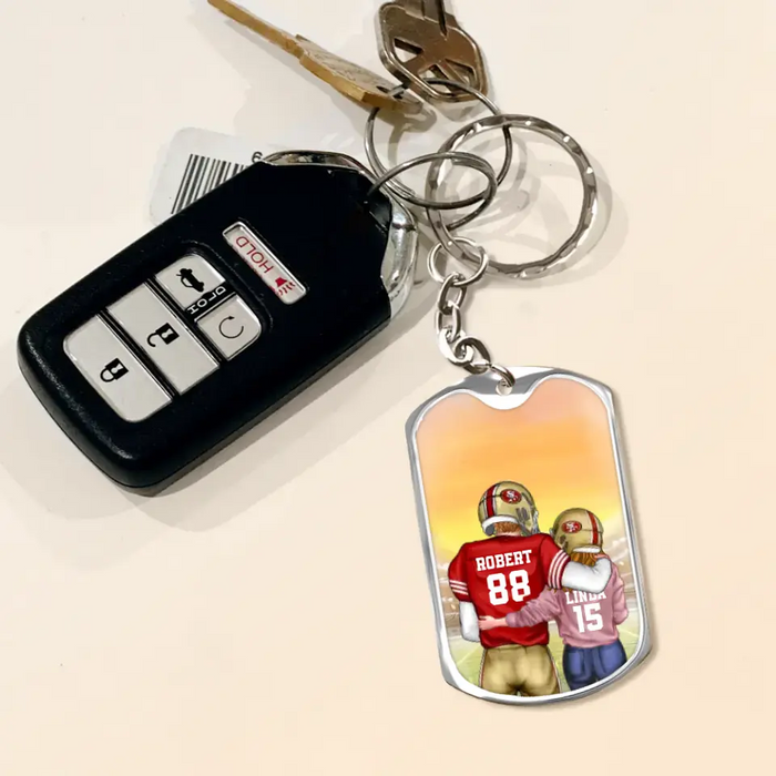 Custom Couple Aluminum Keychain - 
 Gift Idea For Couple/Him/Her/Wife/Husband - Love You To The End Zone & Back