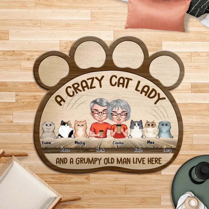 Custom Personalized A Crazy Cat Lady Paw Area Rug - Gift For Couple and Cat Lovers With Up To 6 Cats - Cat Crazy Cat Lady and A Grumpy Old Man Live Here